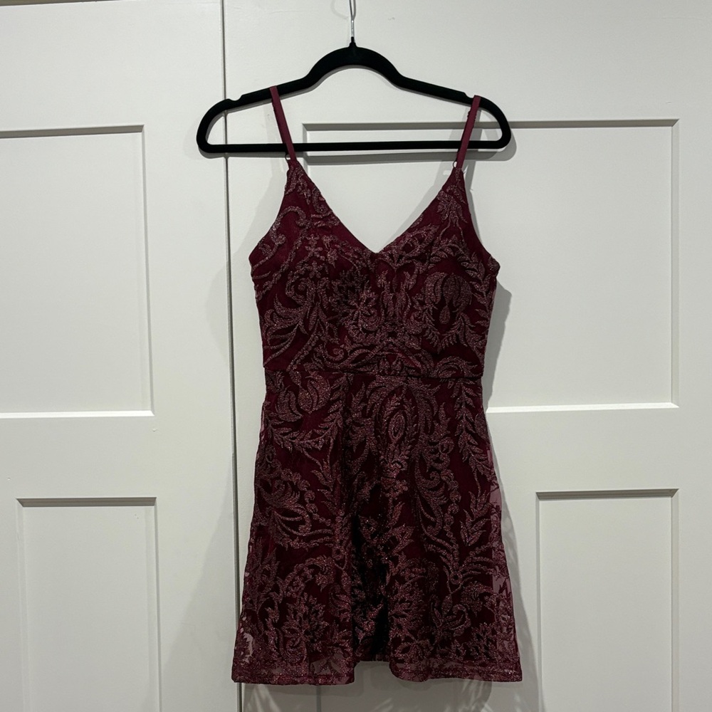 Burgundy Lace Mini Dress